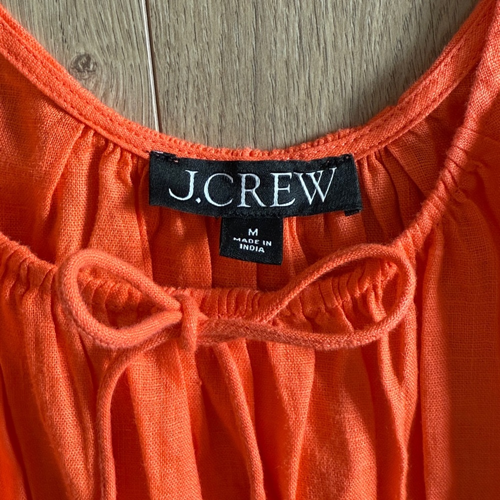 J.Crew  Smocked Midi 100% Linen Dress in Tangerine Orange sz. M - Picture 6 of 8